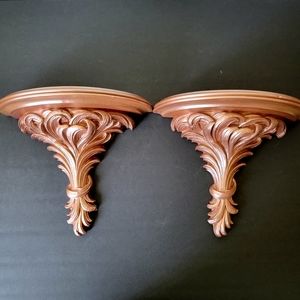 2 Syroco Wood Wall Shelves Rose Gold Tone